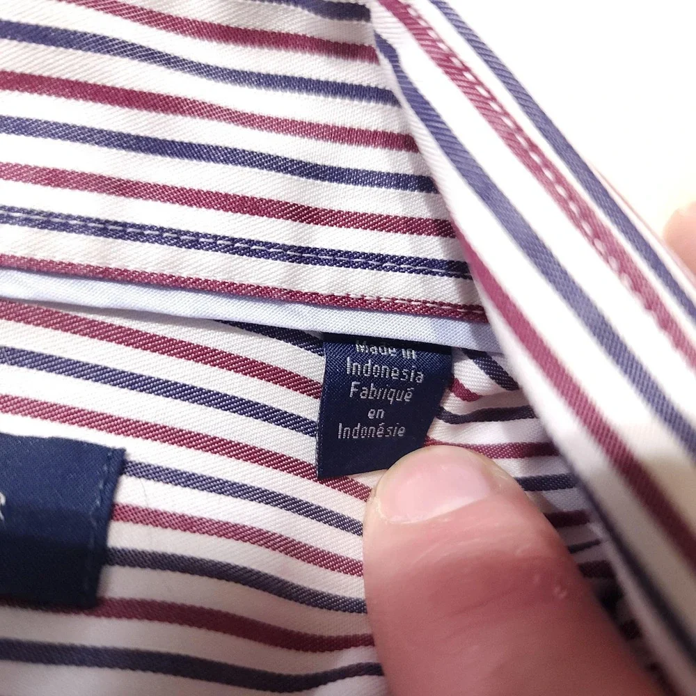 Tommy Hilfiger Dress Shirt Mens 16 32/33 Red Blue Stripe Classic Cotton